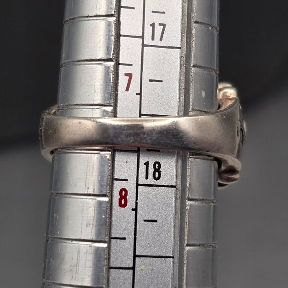 VTG Sterling Silver Floral Dome Ring Size 7.5 Ornate Scrollwork Ribbed Edge 6g - Picture 7 of 8